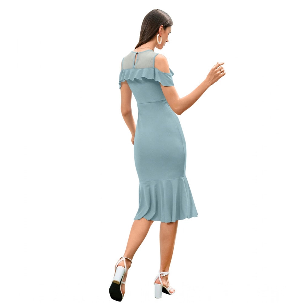 Vaystra Knitting stretchable Solid Round Neck Sleeveless Dress – Pista