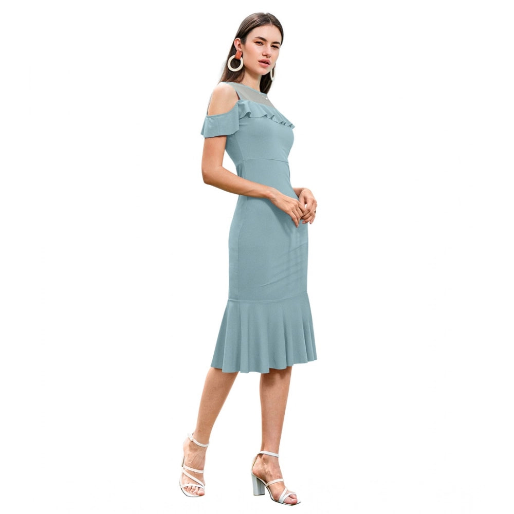 Vaystra Knitting stretchable Solid Round Neck Sleeveless Dress – Pista