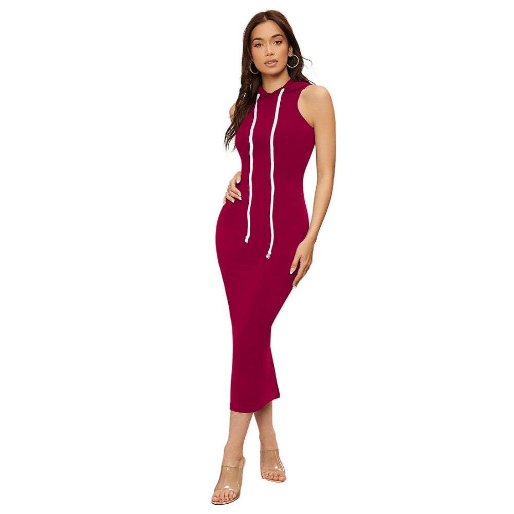 Vaystra Knitting stretchable Solid Round Neck Sleeveless Dress – Maroon