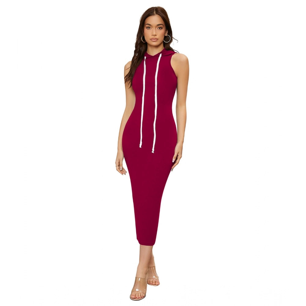 Vaystra Knitting stretchable Solid Round Neck Sleeveless Dress – Maroon