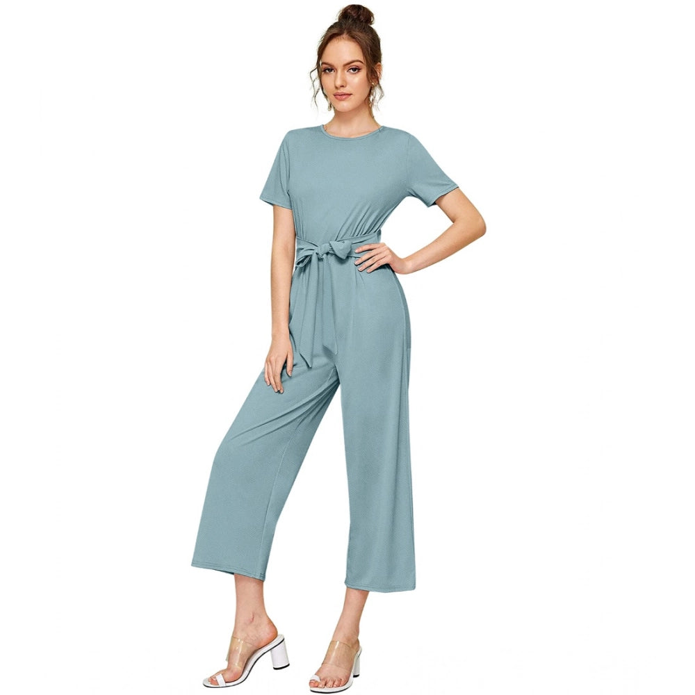 Vaystra Knitting stretchable Solid Round Neck Cap Sleeve Jumpsuit – Pista