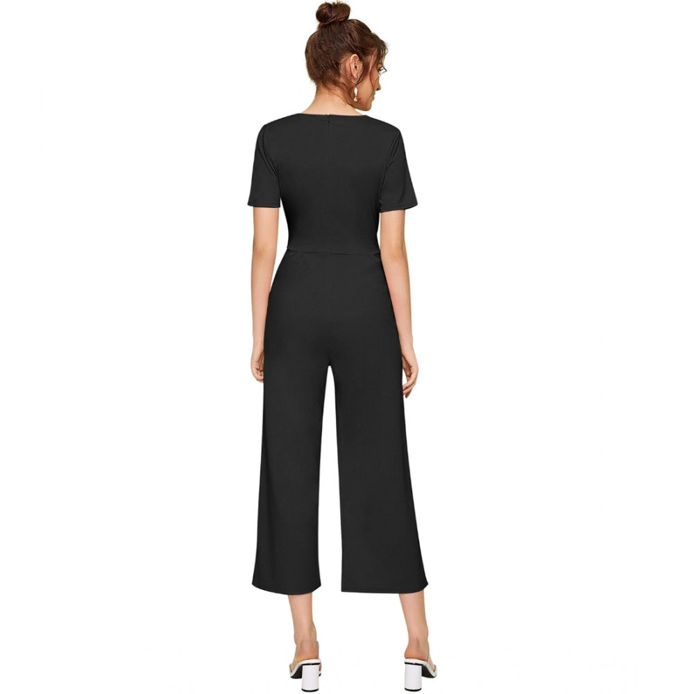 Vaystra Knitting stretchable Solid Round Neck Cap Sleeve Jumpsuit – Black