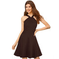 Vaystra Knitting stretchable Solid Halter Neck Sleeveless Dress – Coffee