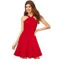 Vaystra Knitting stretchable Solid Halter Neck Sleeveless Dress – Red