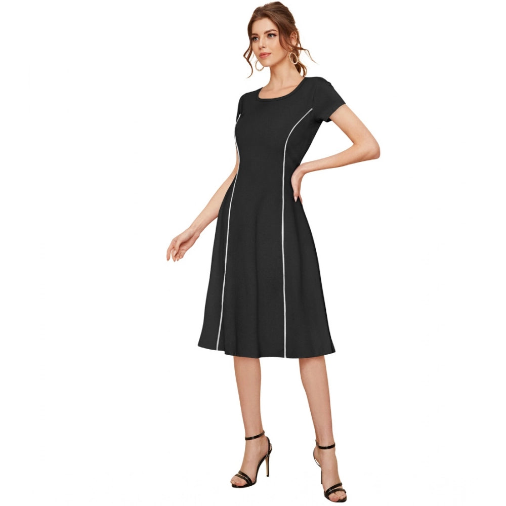 Vaystra Knitting stretchable Solid Round Neck Cap Sleeve Dress – Black