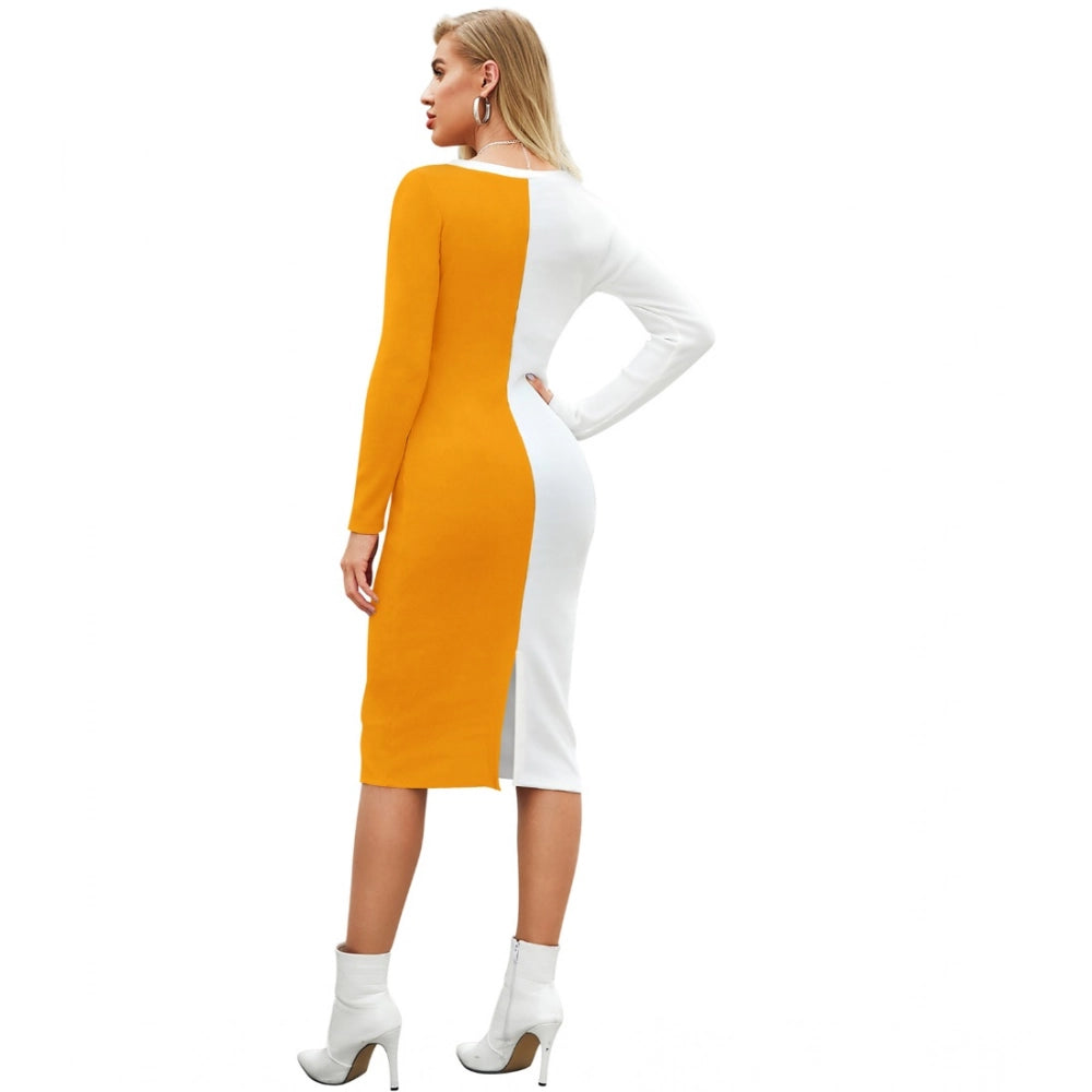 Vaystra Knitting stretchable Solid Round Neck Full Sleeve Dress – Yellow