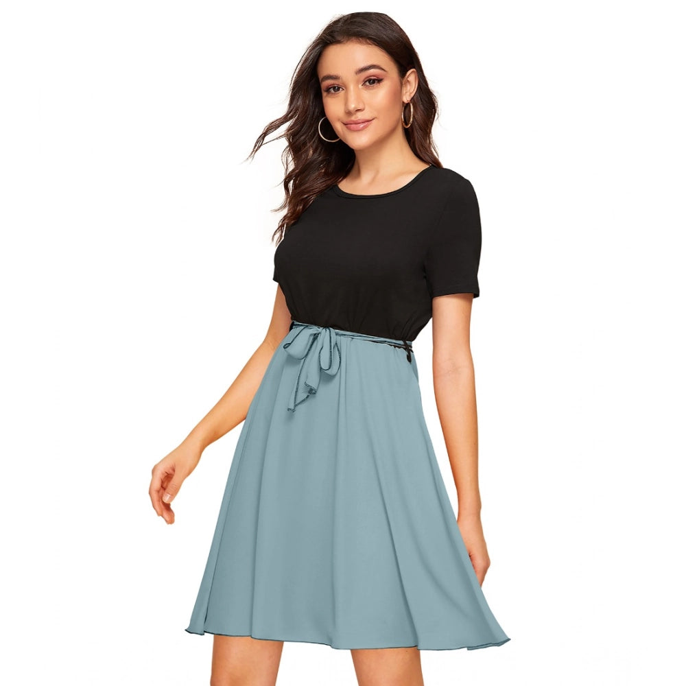 Vaystra Knitting stretchable Solid Round Neck Cap Sleeve Dress – Pista