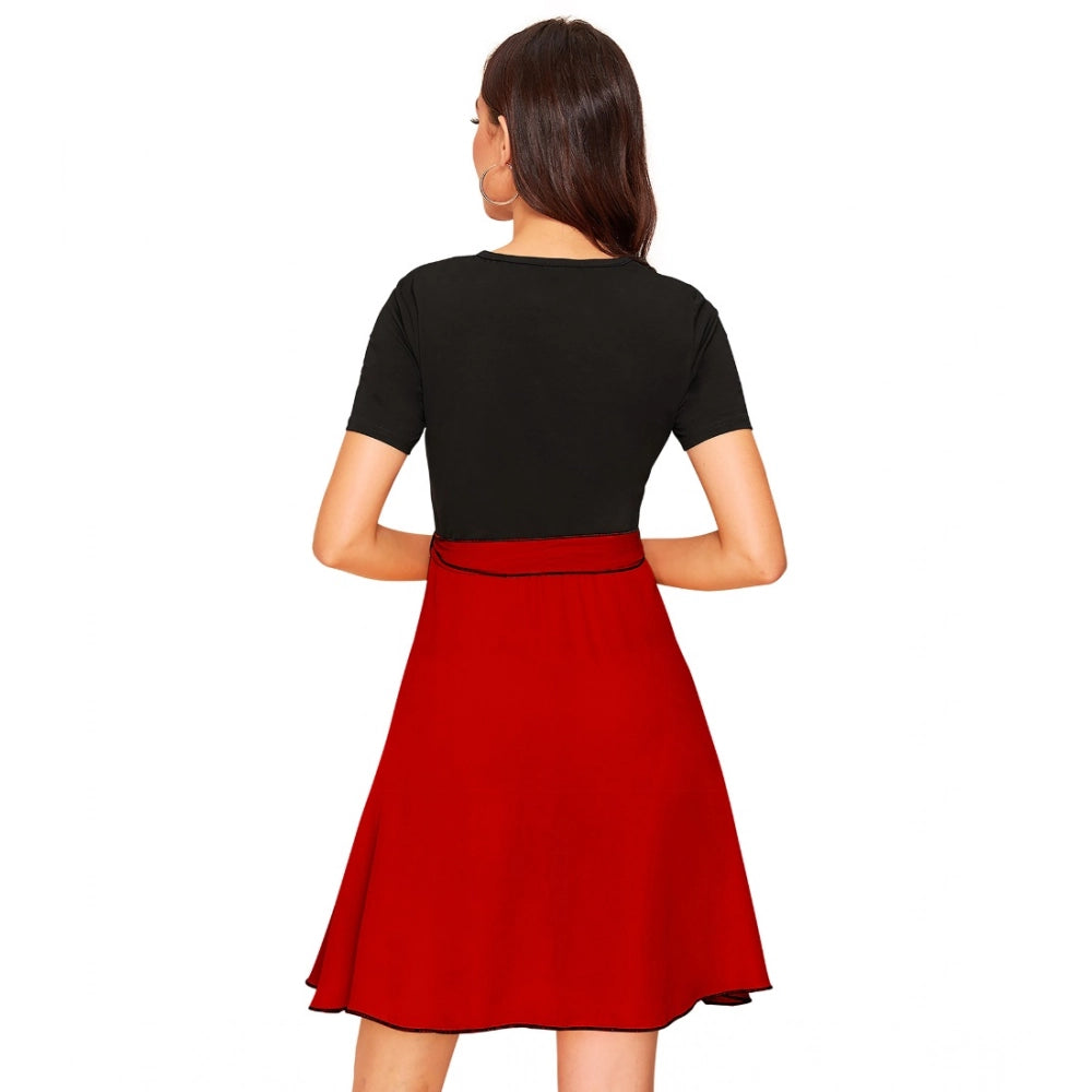 Vaystra Knitting stretchable Solid Round Neck Cap Sleeve Dress – Red