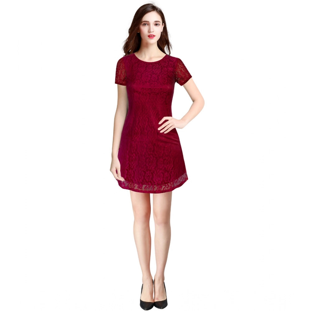 Vaystra Rasal Solid Round Neck Cap Sleeve Dress – Maroon