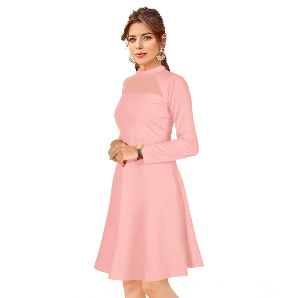 Vaystra Knitting stretchable Solid Round Neck Full Sleeve Dress – Peach