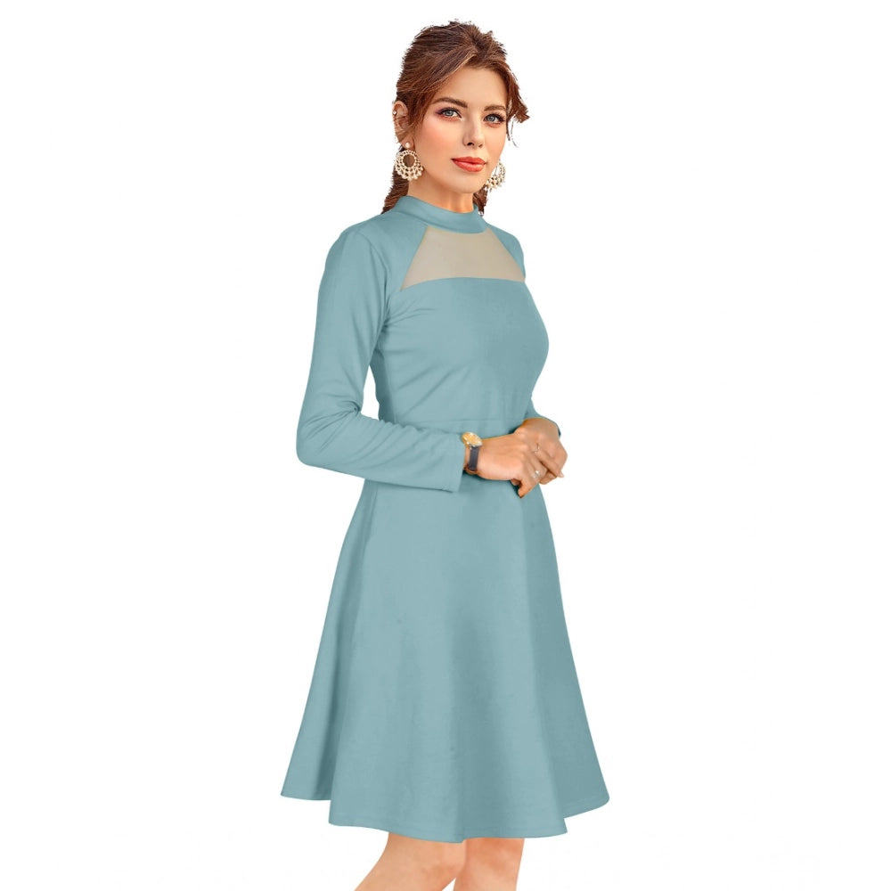 Vaystra Knitting stretchable Solid Round Neck Full Sleeve Dress – Pista