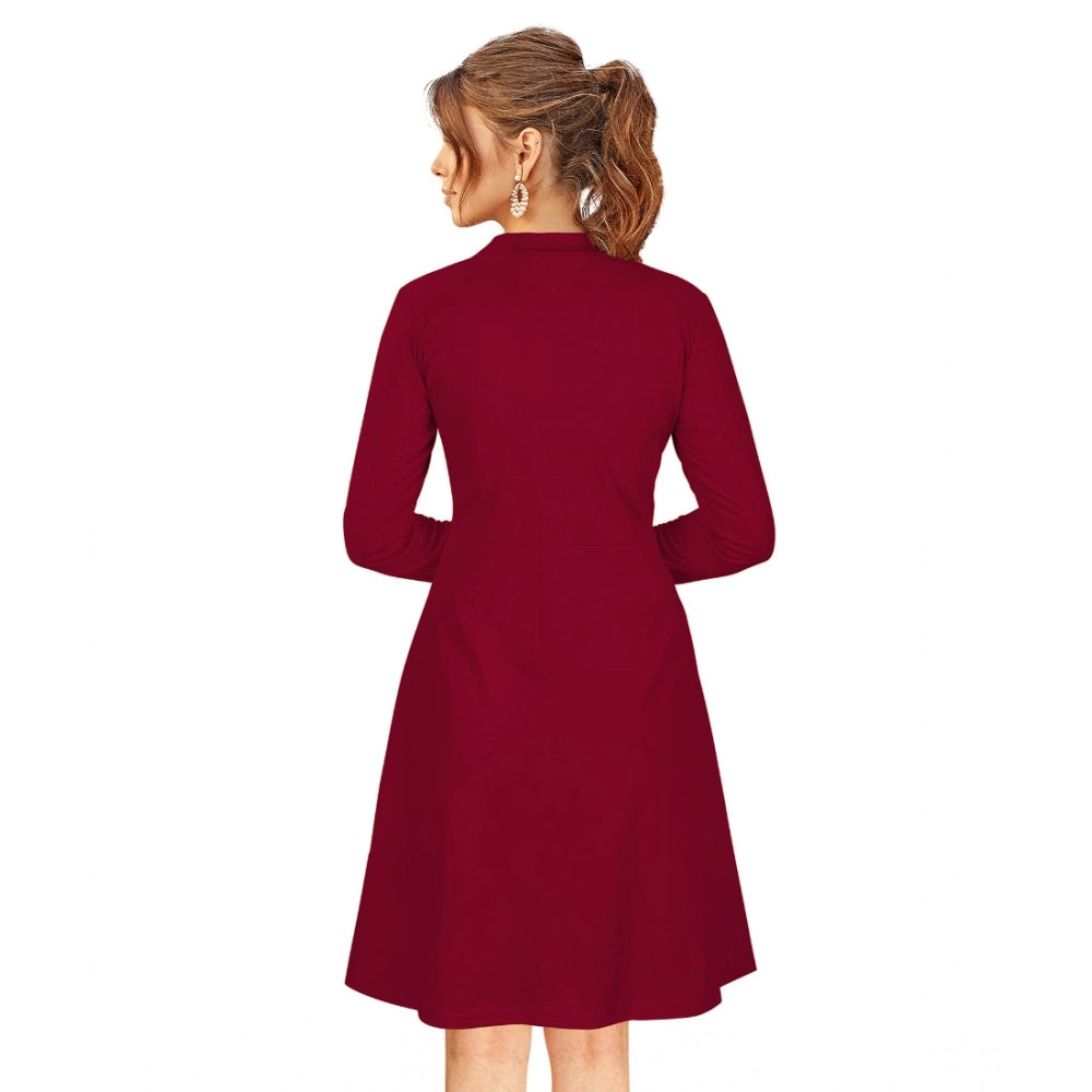 Vaystra Knitting stretchable Solid Round Neck Full Sleeve Dress – Maroon