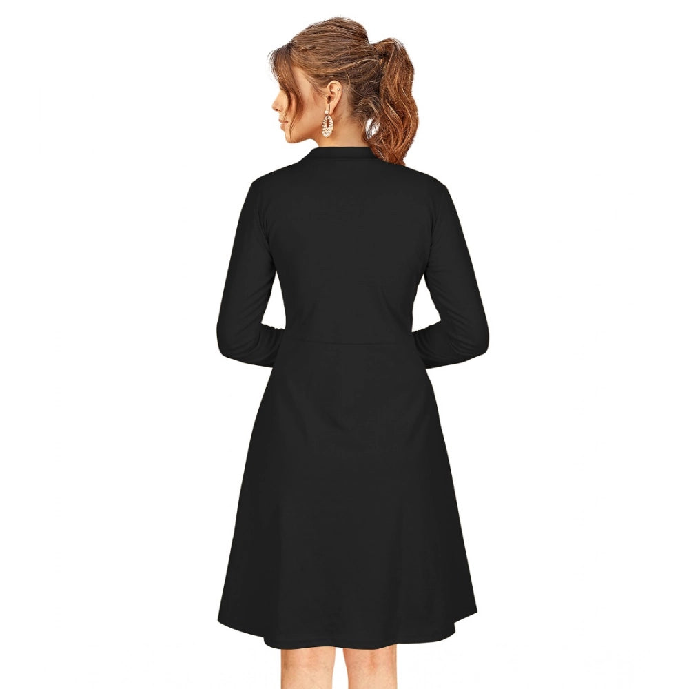 Vaystra Knitting stretchable Solid Round Neck Full Sleeve Dress – Black