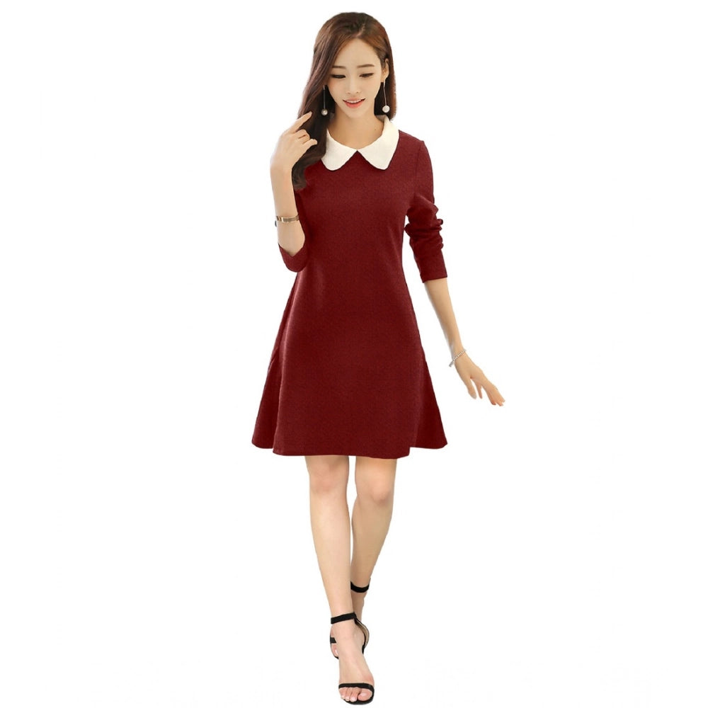 Vaystra Polyester Solid Collar 3-4th Dress – Maroon