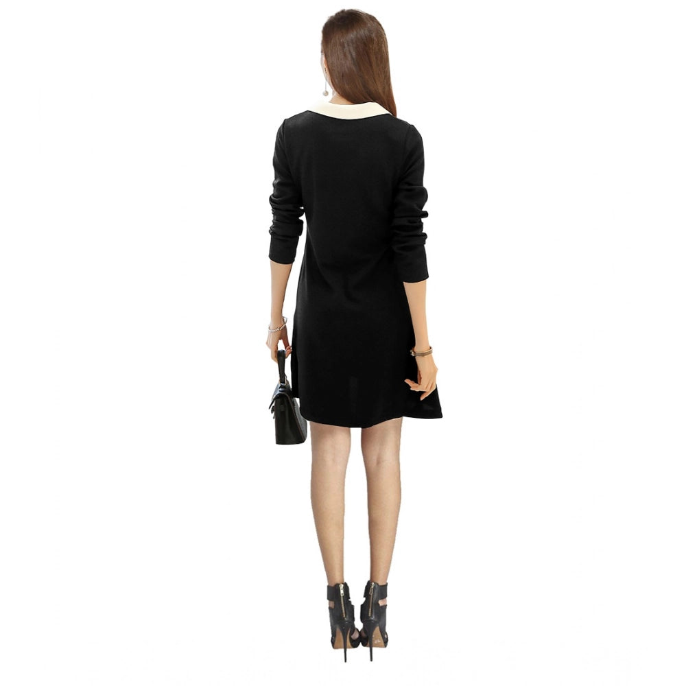 Vaystra Polyester Solid Collar 3-4th Dress – Black