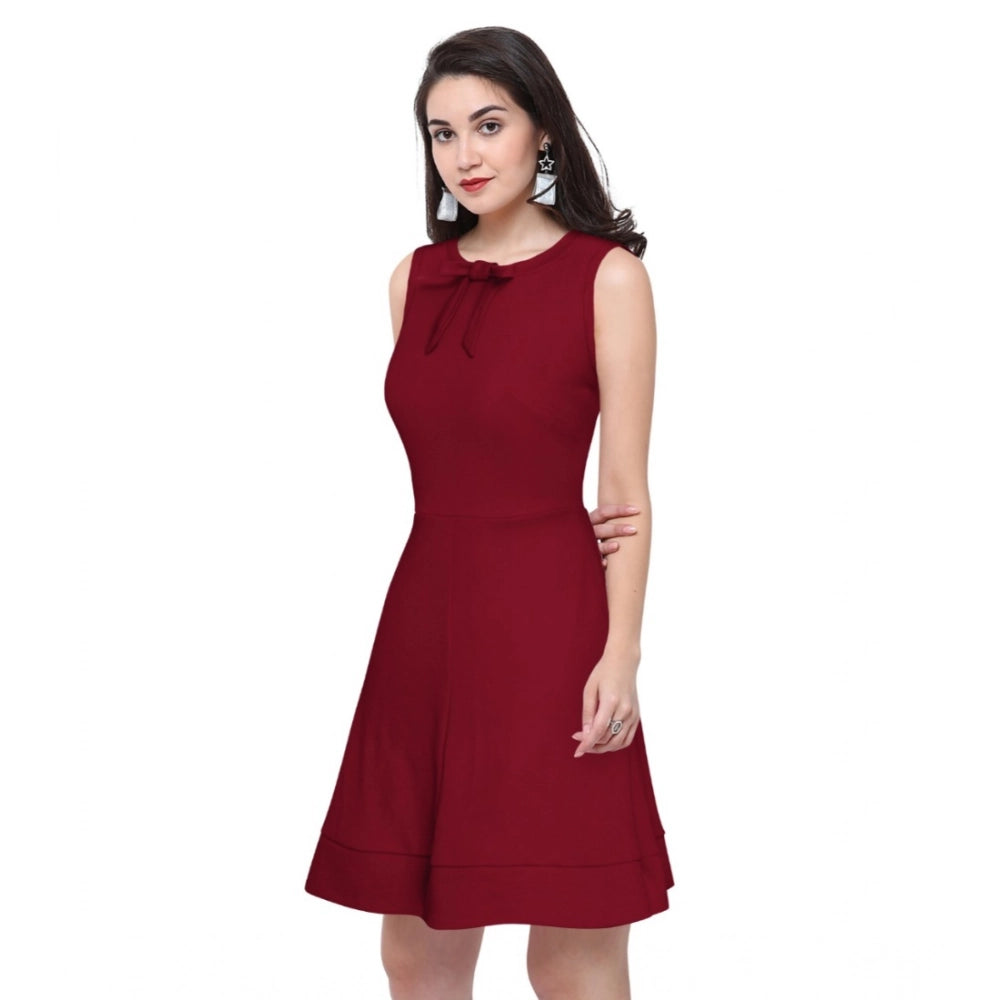 Vaystra Polyester Solid Round Neck Sleeveless Dress – Maroon