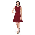Vaystra Polyester Solid Round Neck Sleeveless Dress – Maroon