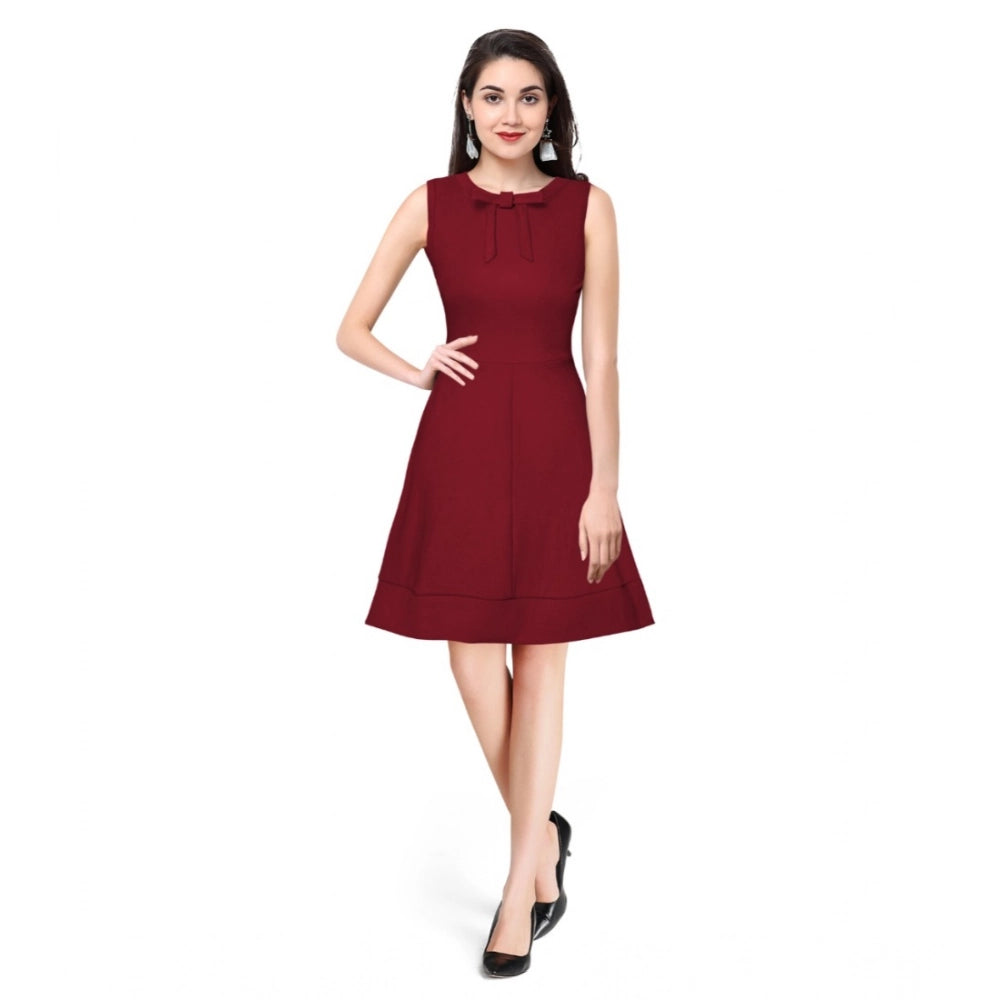 Vaystra Polyester Solid Round Neck Sleeveless Dress – Maroon