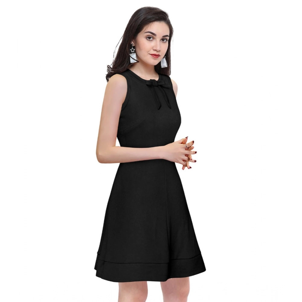 Vaystra Polyester Solid Round Neck Sleeveless Dress – Black