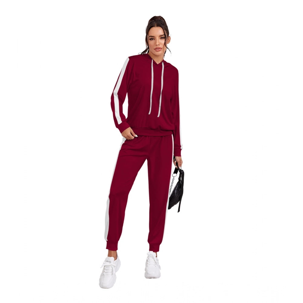 Vaystra Knitting stretchable Solid Hooded Neck Full Sleeve Track Suit – Maroon