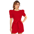 Vaystra Knitting stretchable Solid Round Neck 3-4 Puff Sleeve Dress – Red