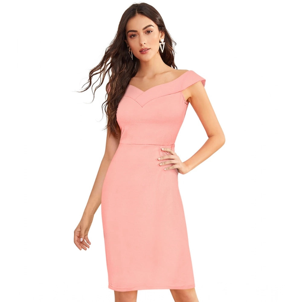 Vaystra Knitting stretchable Solid Round Neck Sleeveless Dress – Peach