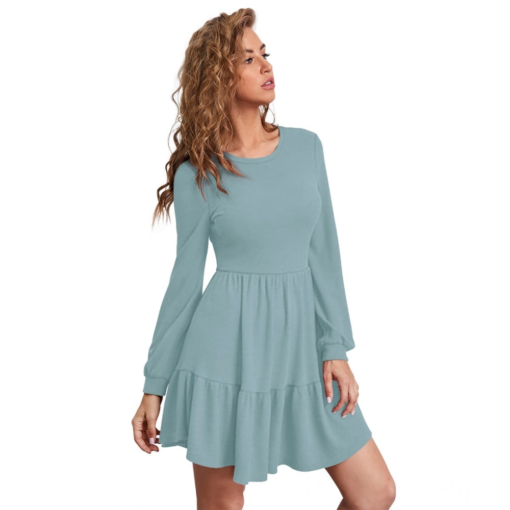 Vaystra Knitting stretchable Solid Round Neck Full Sleeve Dress – Pista
