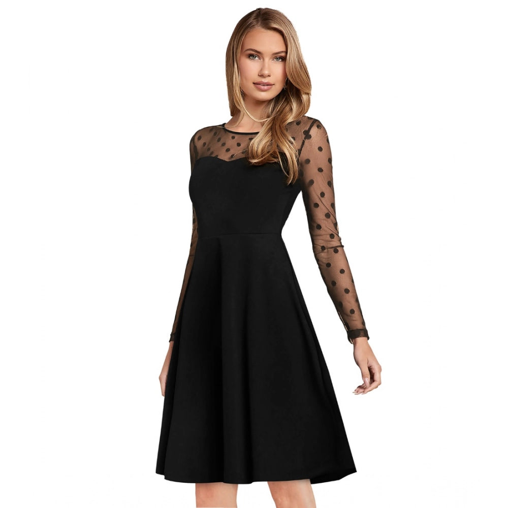 Vaystra Knitting stretchable Solid Round Neck Full Sleeve Dress – Black