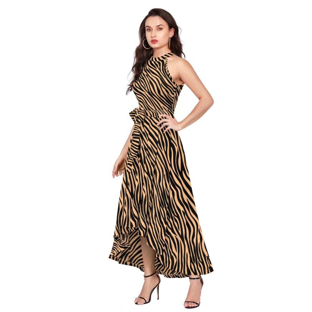 Vaystra Polyester Zebra Pattern Halter Neck Sleeveless Dress – Yellow