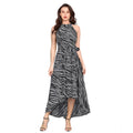 Vaystra Polyester Zebra Pattern Halter Neck Sleeveless Dress – Navy Blue