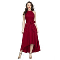 Vaystra Polyster Solid Halter Neck Sleeveless Dress – Maroon
