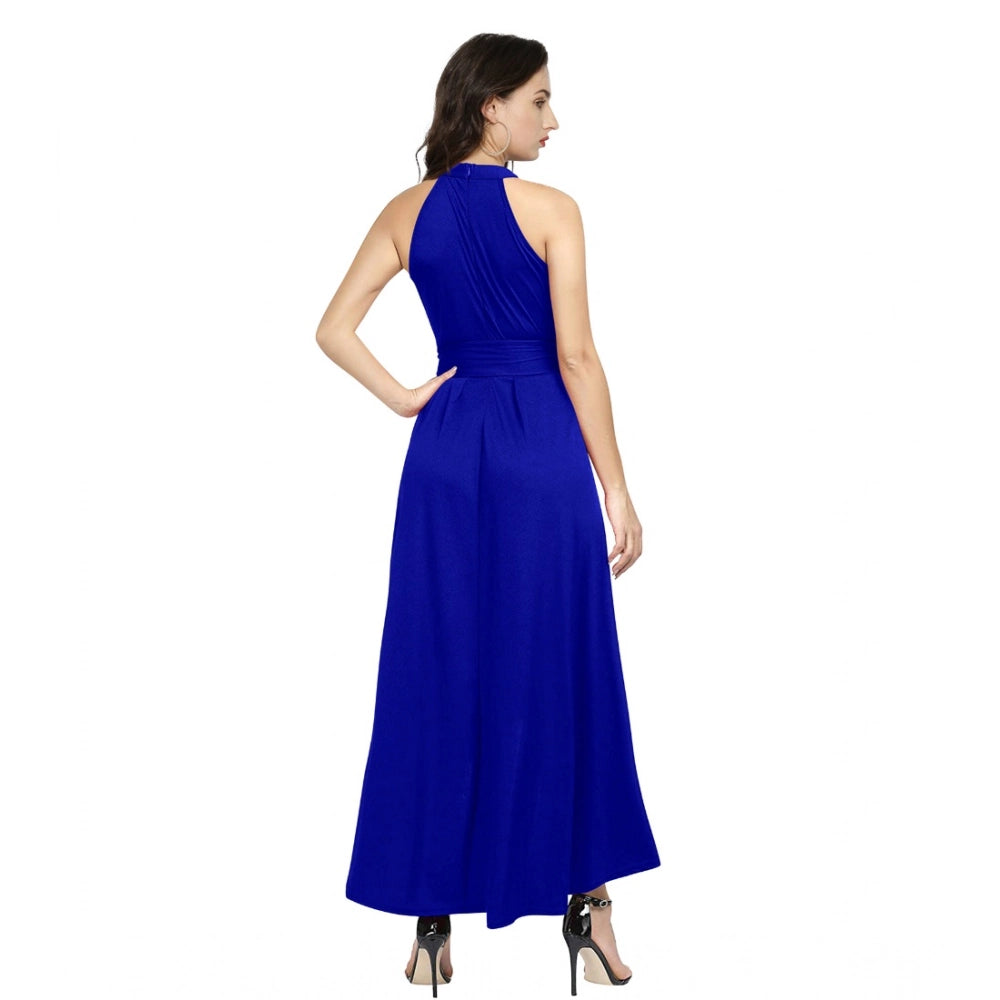 Vaystra Polyster Solid Halter Neck Sleeveless Dress – Royal Blue