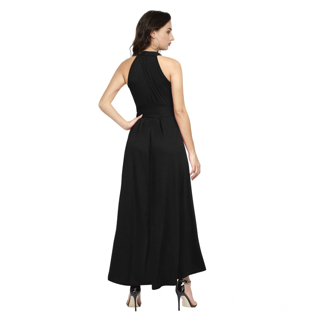 Vaystra Polyster Solid Halter Neck Sleeveless Dress – Black