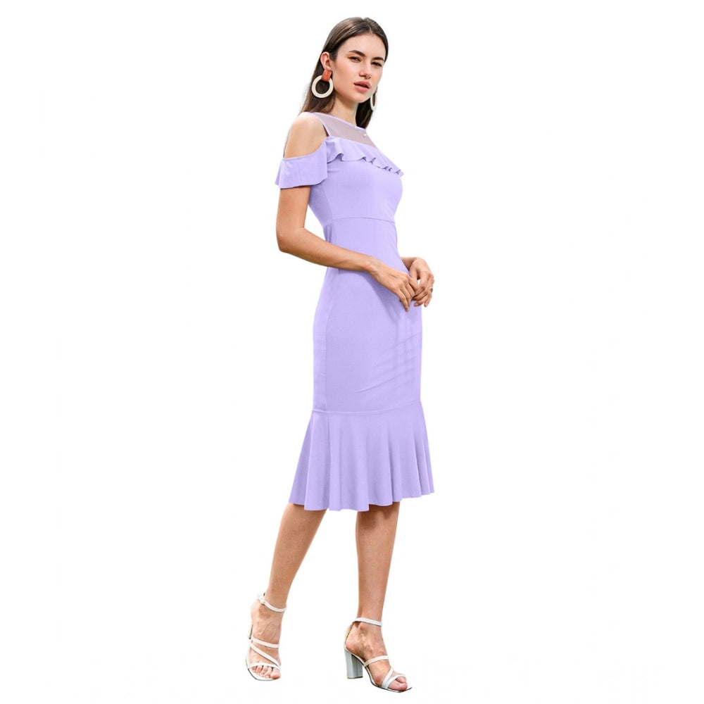 Vaystra Knitting stretchable Solid Round Neck Sleeveless Dress – Purple