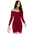 Vaystra Knitting stretchable Solid V Neck Full Sleeve Dress – Maroon