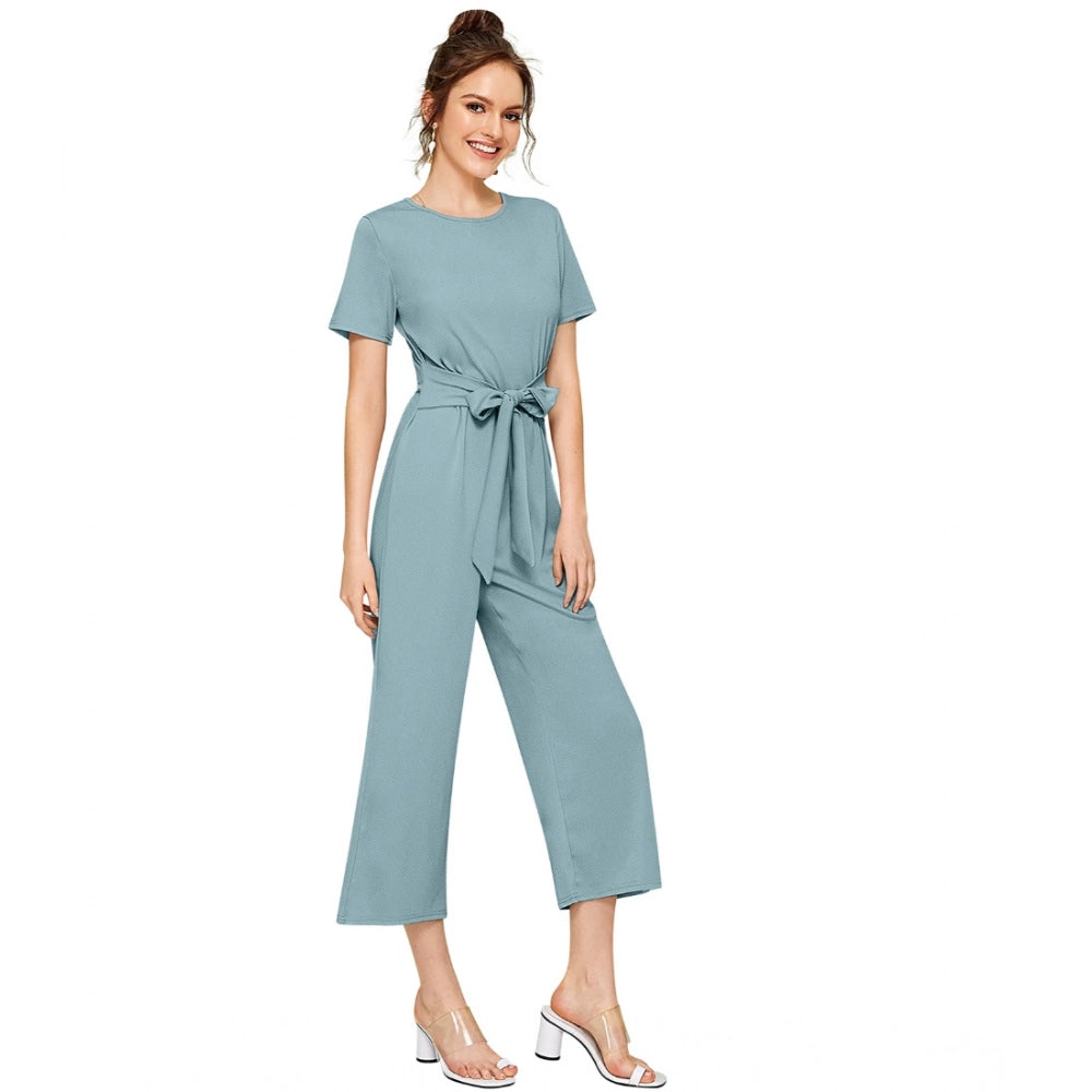 Vaystra Knitting stretchable Solid Round Neck Cap Sleeve Jumpsuit – Pista