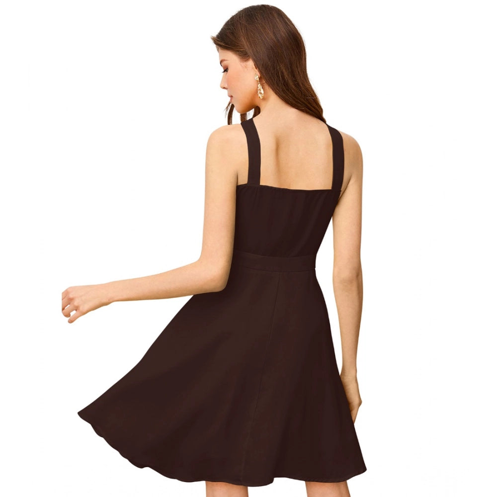 Vaystra Knitting stretchable Solid Halter Neck Sleeveless Dress – Coffee
