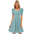 Vaystra Knitting stretchable Solid V Neck Cap Sleeve Dress – Pista