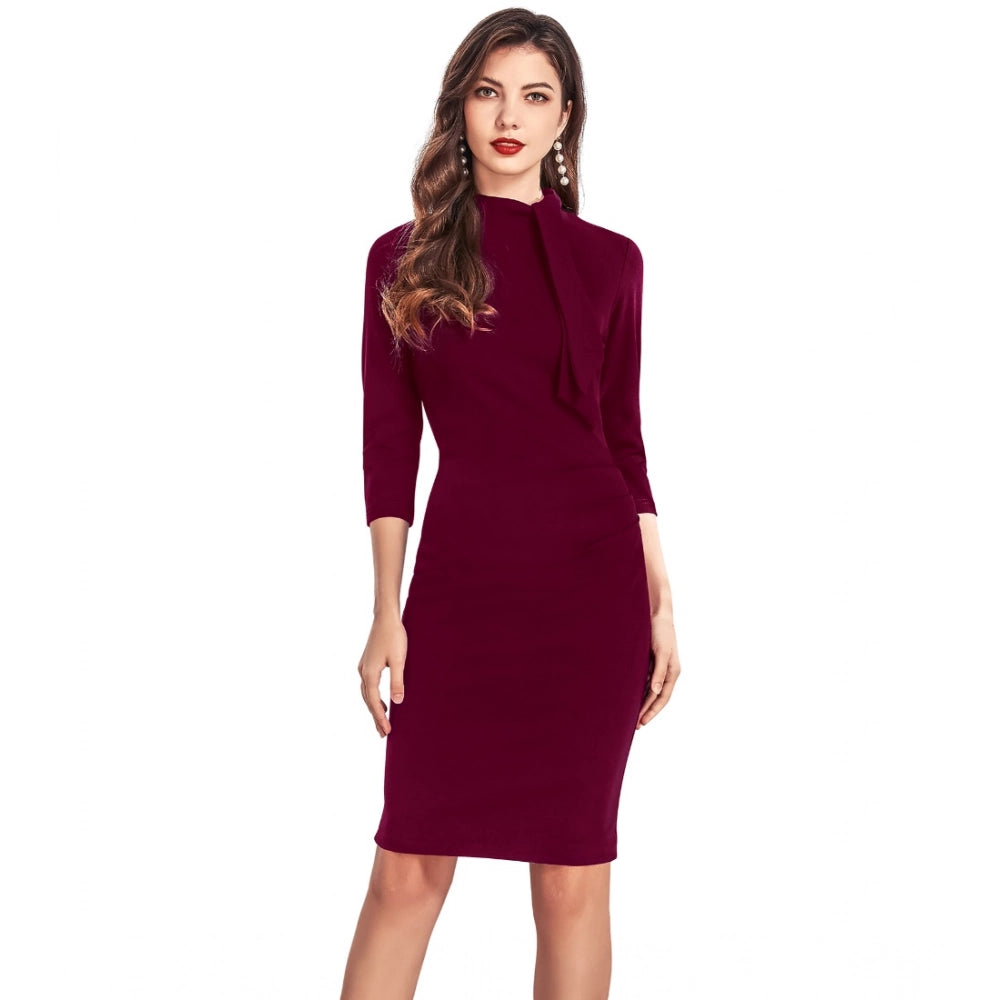 Vaystra Knitting stretchable Solid Round Neck 3-4th Dress – Maroon