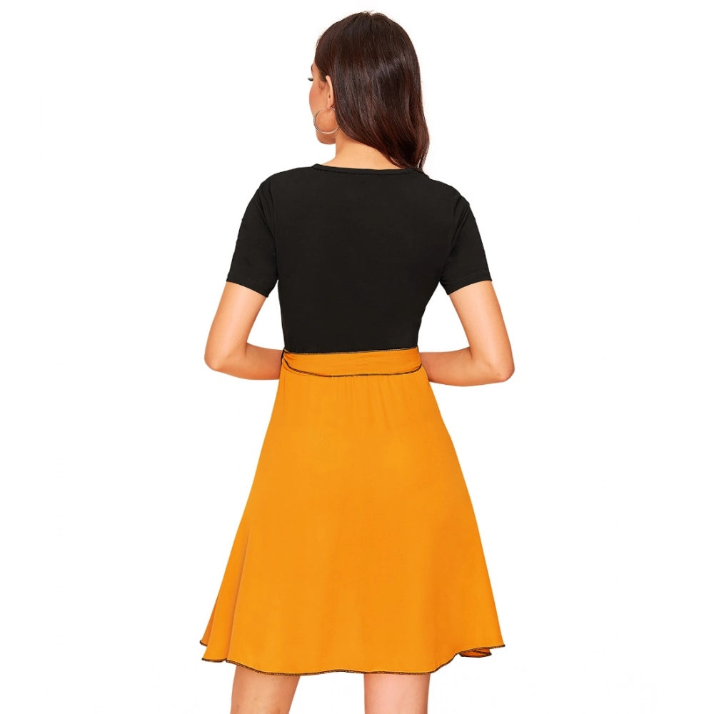 Vaystra Knitting stretchable Solid Round Neck Cap Sleeve Dress – Yellow