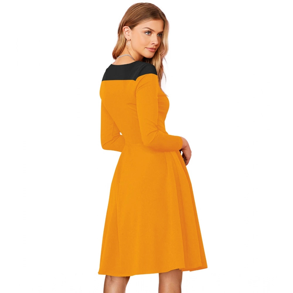 Vaystra Knitting stretchable Solid Round Neck Full Sleeve Dress – Yellow