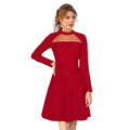 Vaystra Knitting stretchable Solid Round Neck Full Sleeve Dress – Red
