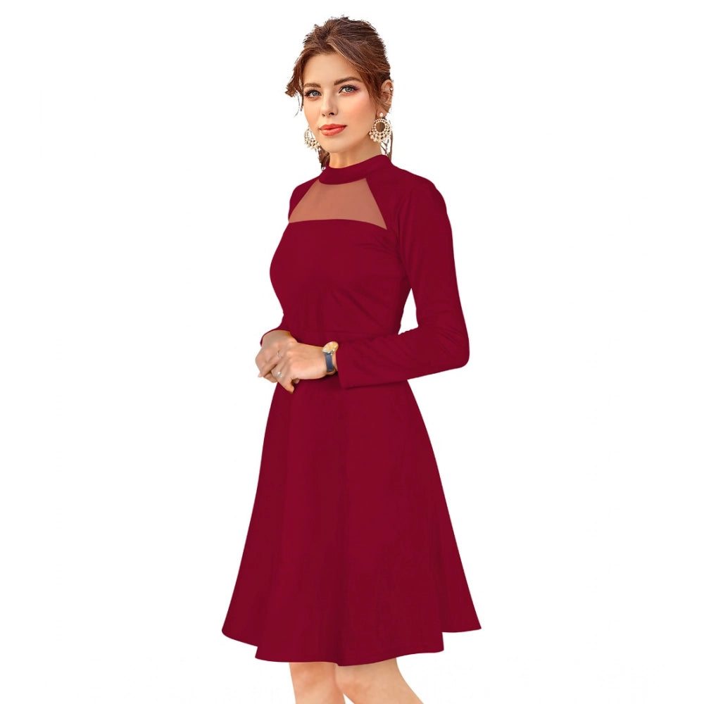Vaystra Knitting stretchable Solid Round Neck Full Sleeve Dress – Maroon