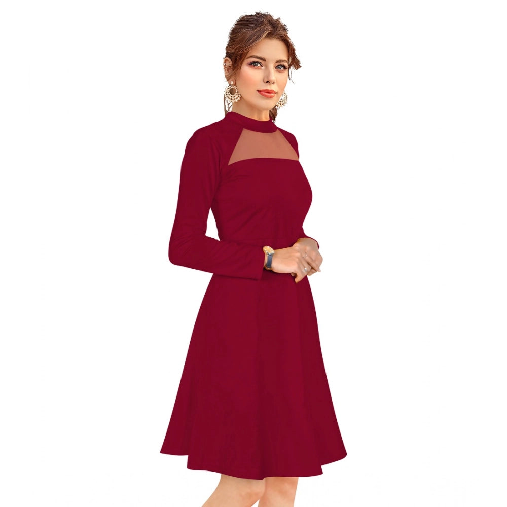 Vaystra Knitting stretchable Solid Round Neck Full Sleeve Dress – Maroon