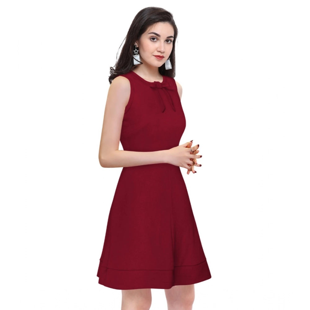 Vaystra Polyester Solid Round Neck Sleeveless Dress – Maroon