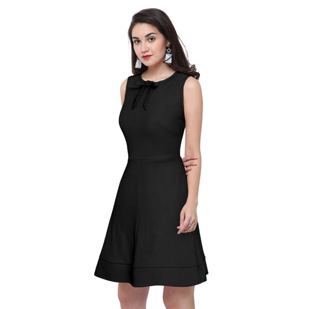 Vaystra Polyester Solid Round Neck Sleeveless Dress – Black