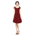 Vaystra Polyester Solid V Neck Cap Sleeve off Shoulder Dress – Maroon
