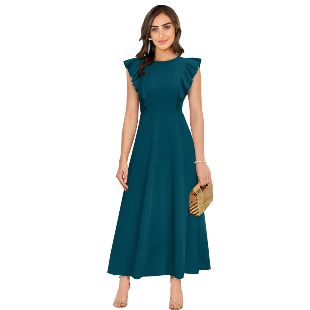 Vaystra Knitting stretchable Solid Round Neck Ruffled Sleeve Dress – Morpich