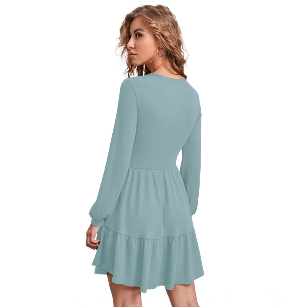 Vaystra Knitting stretchable Solid Round Neck Full Sleeve Dress – Pista