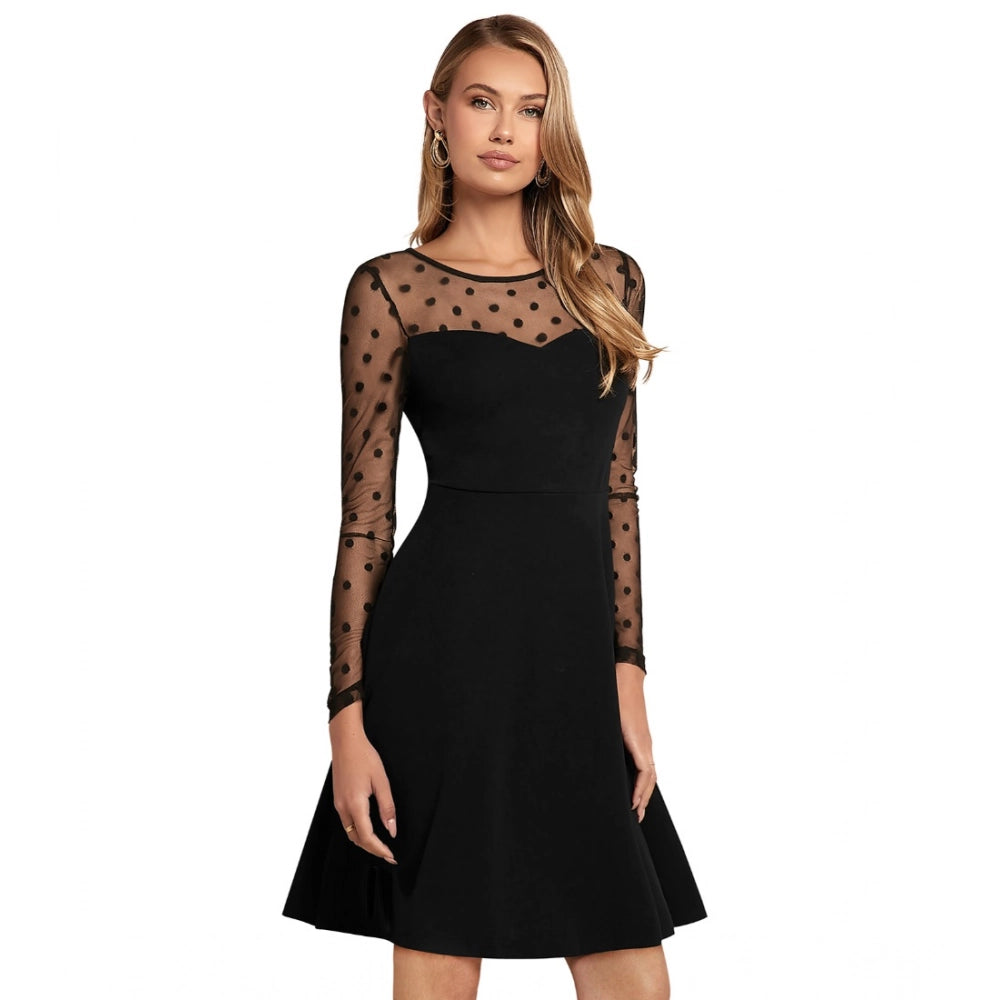 Vaystra Knitting stretchable Solid Round Neck Full Sleeve Dress – Black